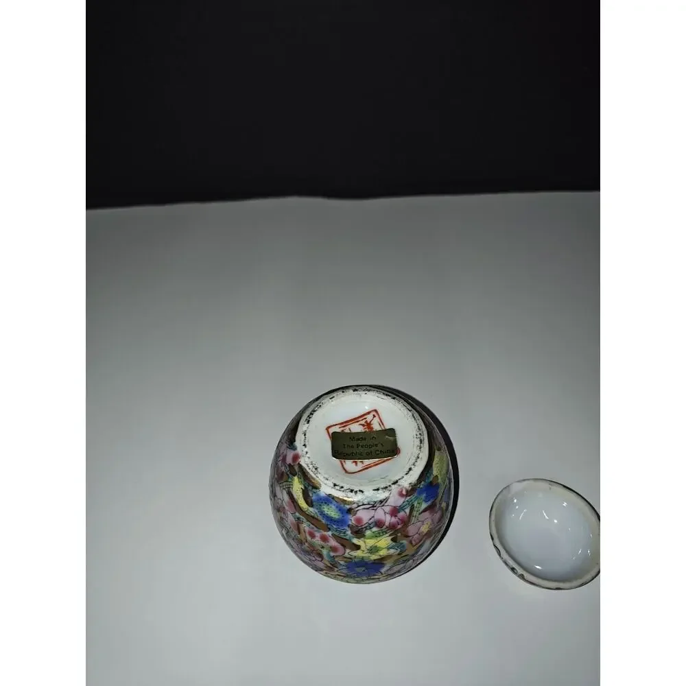 Colorful Vintage Botanical Ginger Jar Urn Hand Painted Floral Mini Vase With Lid
